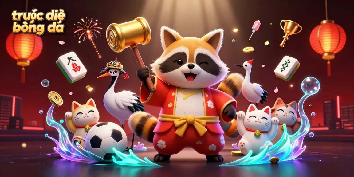 Experience trực tiếp bóng đá with vibrant sports elements in an energetic 3D illustration full of gambling charm.