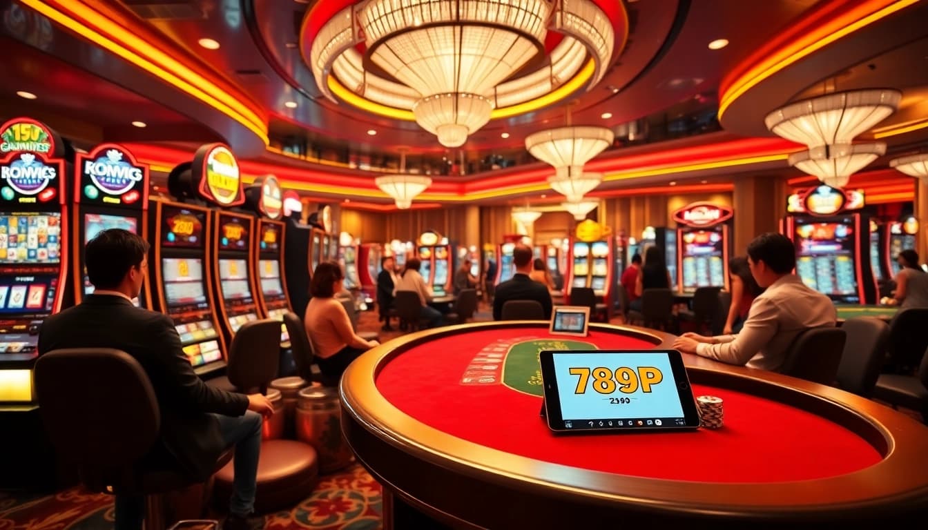 Players enjoying thrilling games at 789P casino, featuring vibrant slot machines and engaging tables.