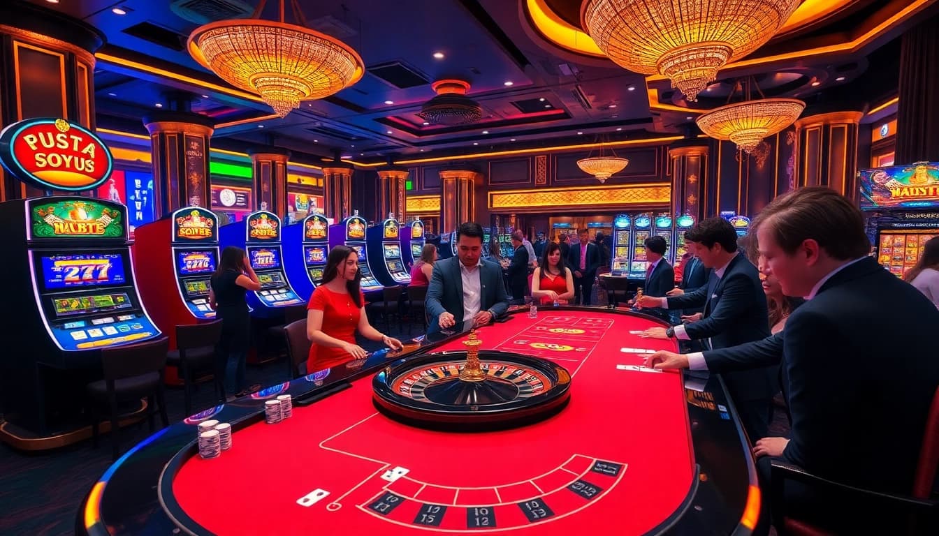 Players engaging in thrilling games at xx88 casino, featuring vibrant tables and stunning dealers.