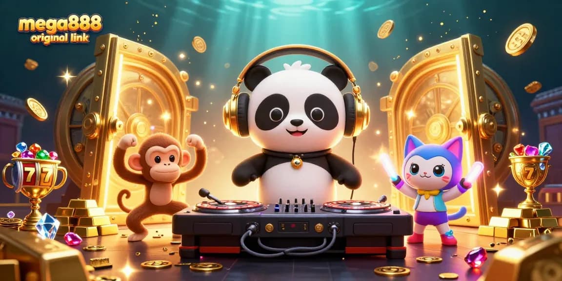 Play exciting games with the mega888 original link in a vibrant 3D DJ casino scene.