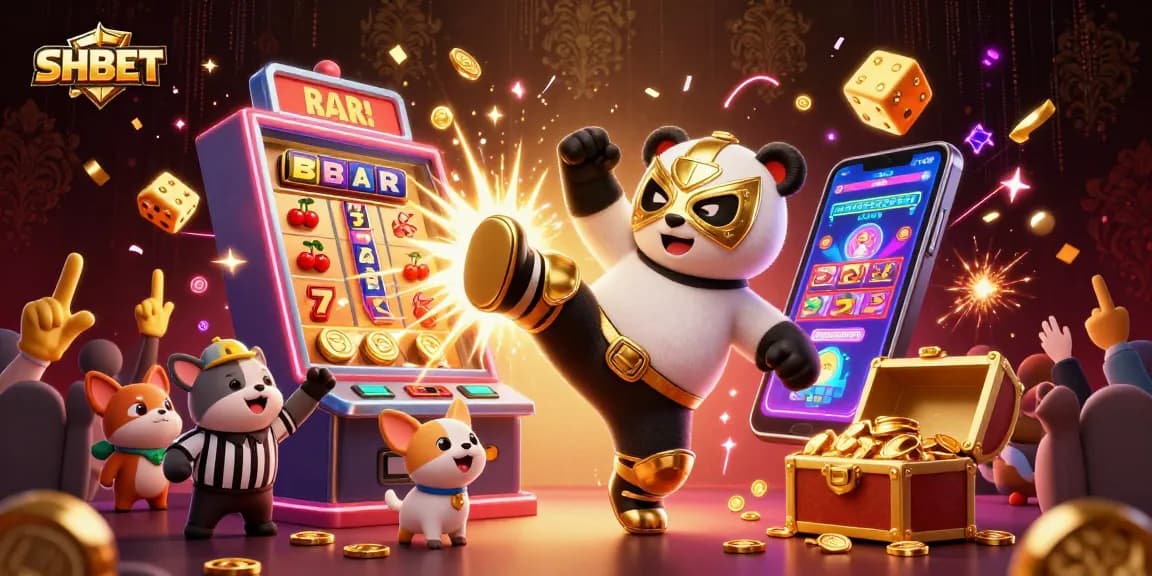 Experience thrilling gameplay at SHBET with vibrant animated slot machines and lively characters.
