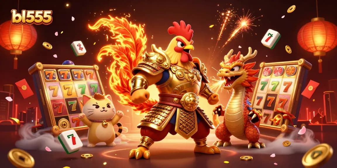 Win big at bl555 with dynamic 3D illustrations of gaming excitement and lucky symbols.