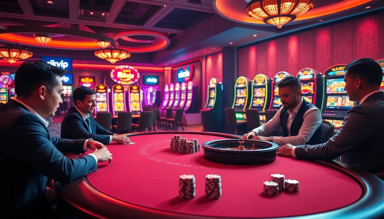 Engaging poker game scene at a luxurious casino, highlighting rikvip's thrilling atmosphere.