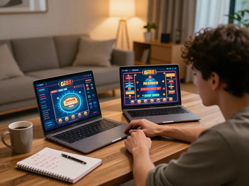 Player enjoying online gaming experience with gi88 on a cozy living room setup.