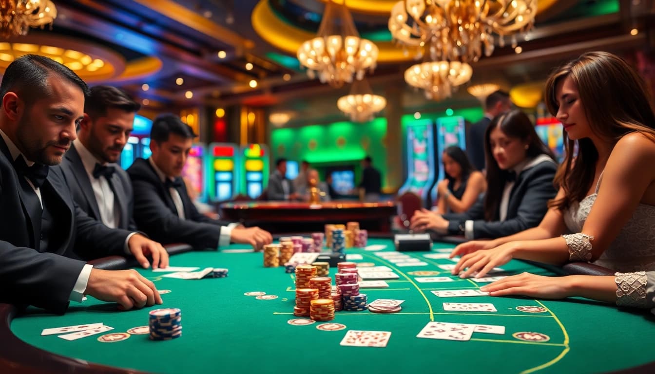 Engage in strategic poker gameplay at a luxurious casino themed around Okking.