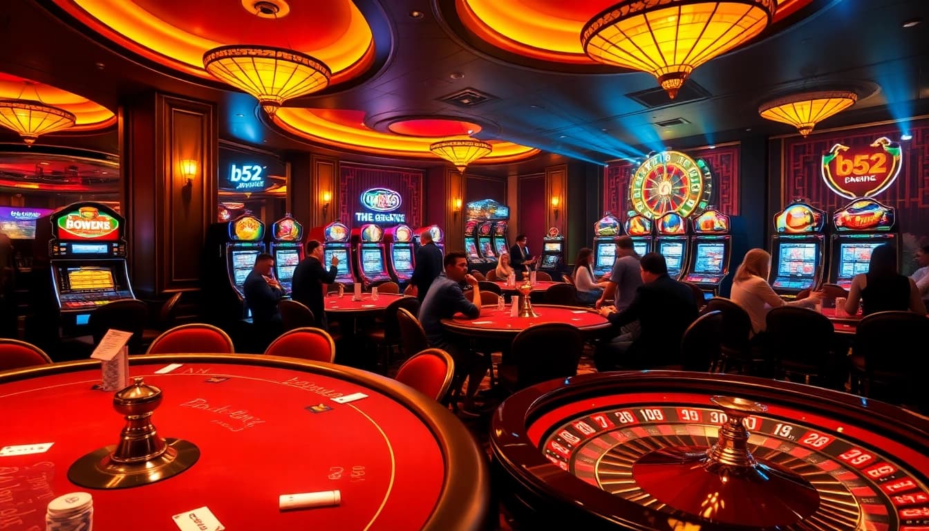 A dynamic scene of players enjoying card games at the b52 club casino, highlighting excitement and potential wins.