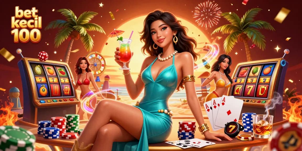 Experience thrilling wins with bet kecil 100 in this dynamic casino illustration featuring vibrant slot elements.