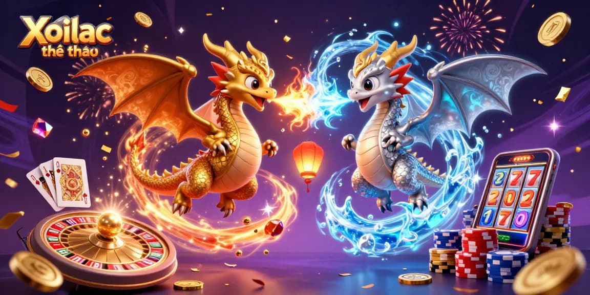 Xoilac thể thao brings excitement to sports betting with vibrant dragons and casino elements.