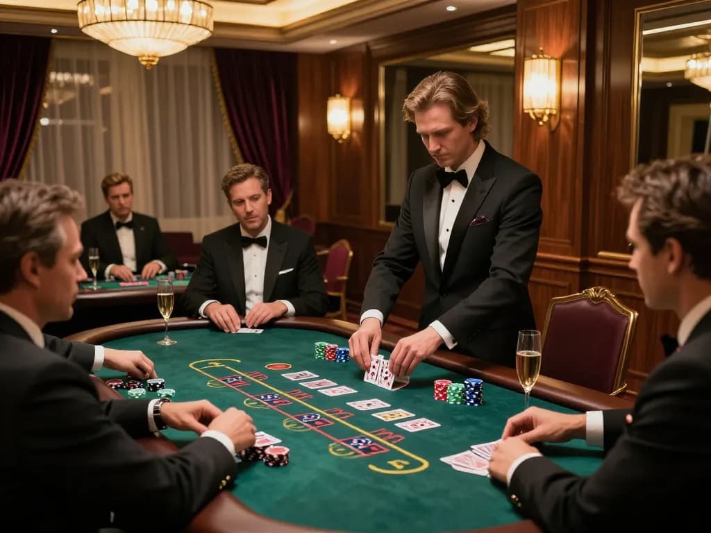 IDCASH88 players enjoying an exclusive blackjack game in a luxurious casino setting.