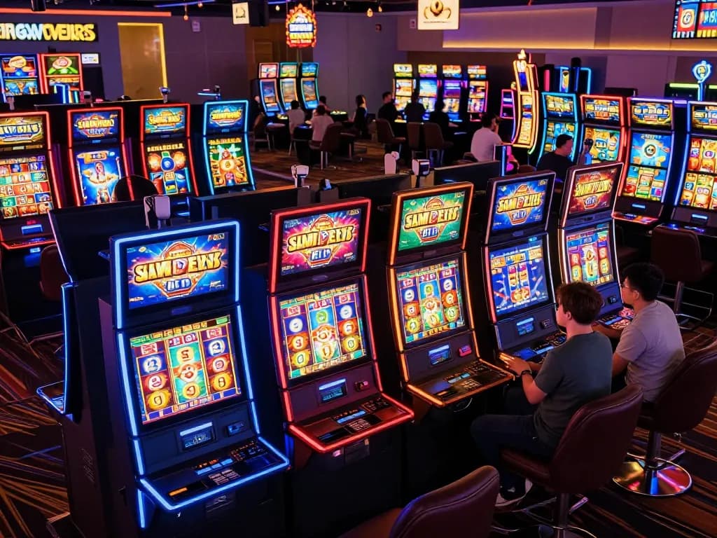 Engaged player spinning the reels on a colorful Pragmatic Slot machine in a lively casino environment