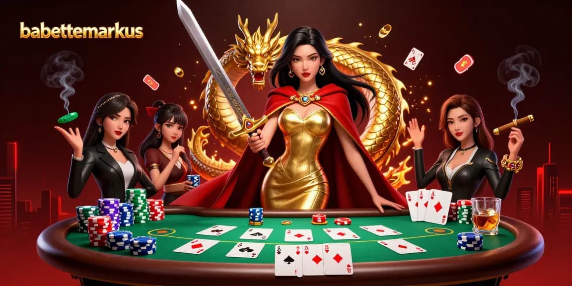 Experience thrilling poker action with babettemarkus at a high-stakes table surrounded by vibrant casino elements.