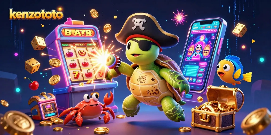 Experience the thrill of KENZOTOTO with 3D characters surrounded by a jackpot explosion and casino elements.