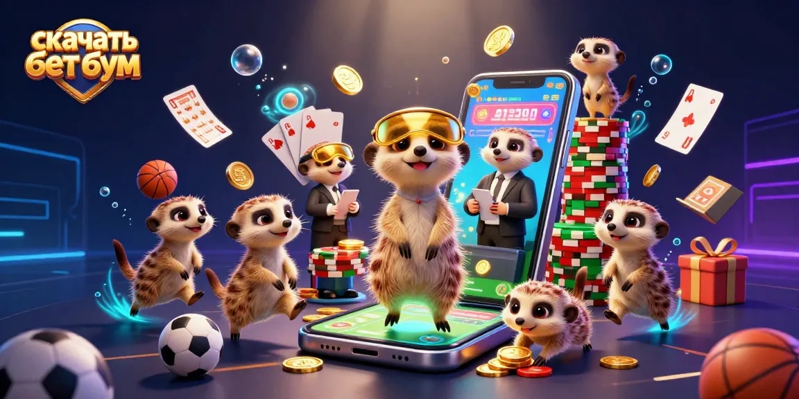 Get entertained while you скачайте бет бум with this vibrant meerkat sports betting casino illustration showcasing dynamic elements.