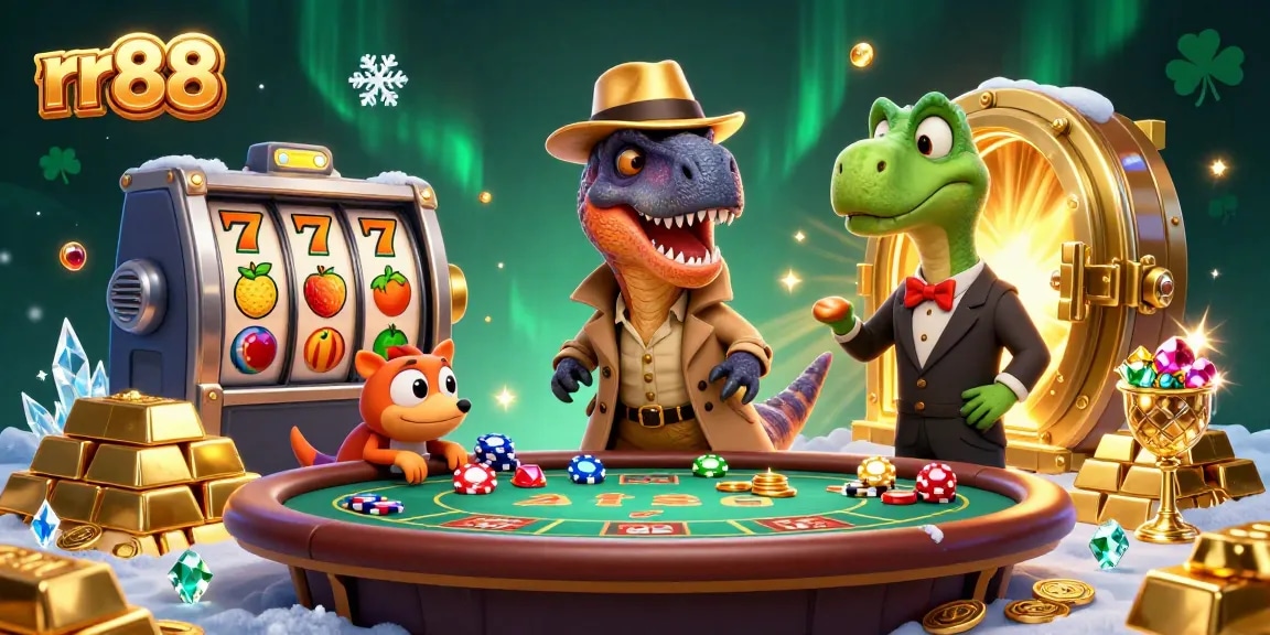 Engage with rr88 at an exciting blackjack table as a velociraptor card counter blends in, surrounded by thrilling casino elements.
