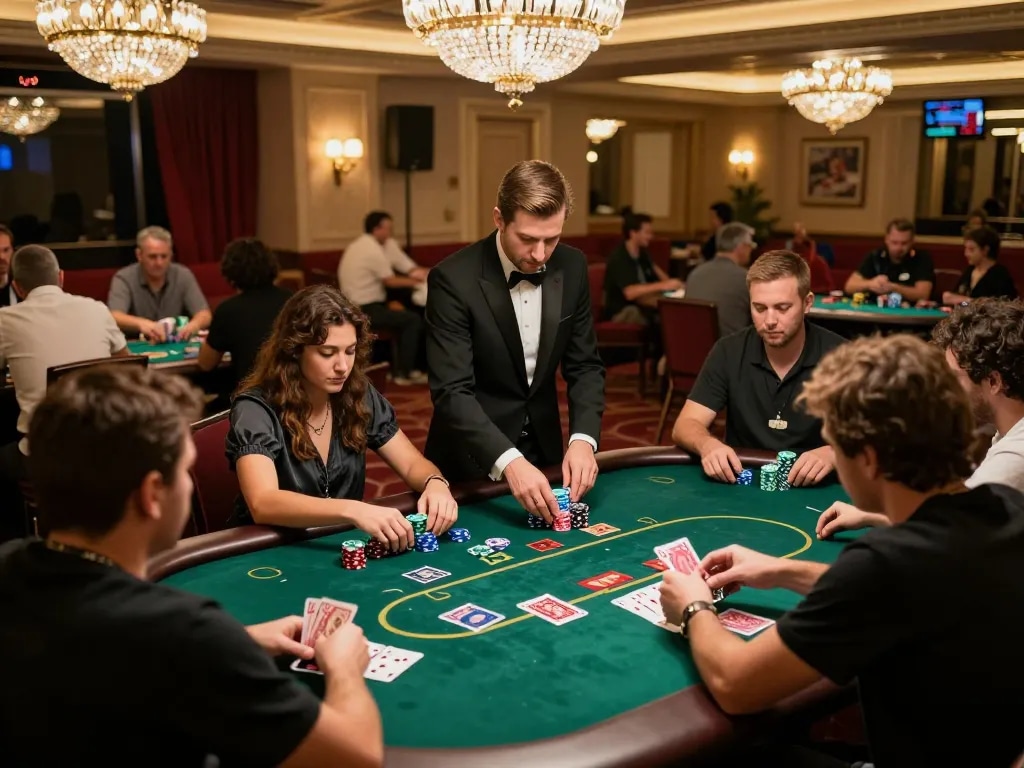 Engaged players at SC88E poker tables experiencing high-stakes excitement in a luxurious casino.