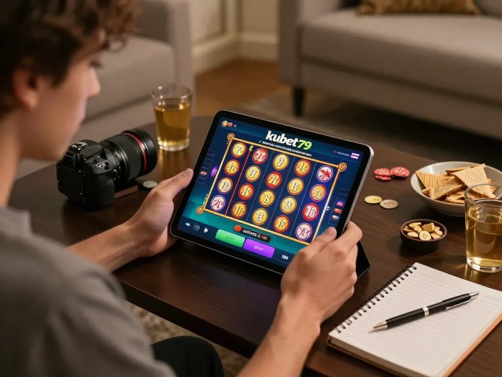 Engaging online gameplay on kubet79 app with vibrant graphics and cozy home atmosphere.