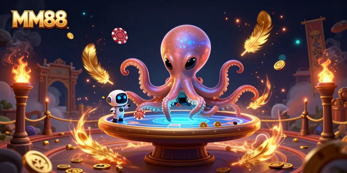 Engage with MM88's thrilling poker universe featuring an alien octopus and a tiny robot.