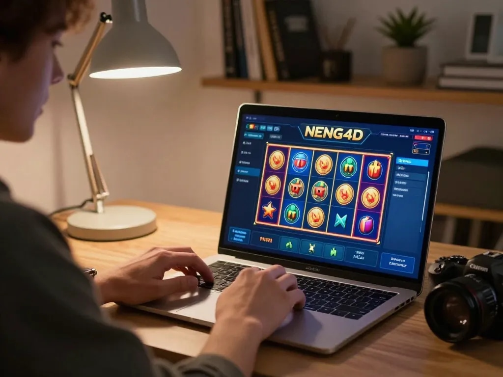 NENG4D slot interface displayed on laptop during an engaging online gaming session at home.