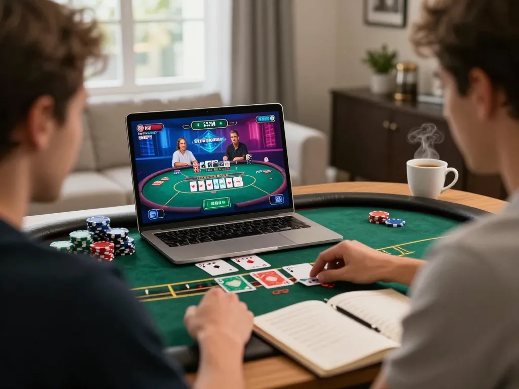 F168 online poker game setup with player engaged in strategic gameplay at home