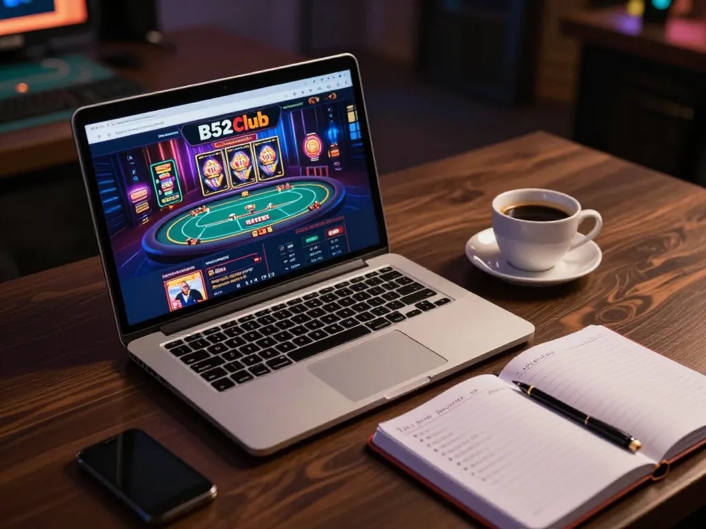 B52 users engaging in strategic online gambling with a cozy setup featuring vibrant poker interface.