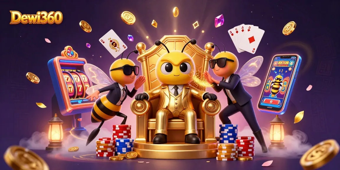Dewi360 menghadirkan permainan seru dengan slot dan koin emas yang berkilauan.