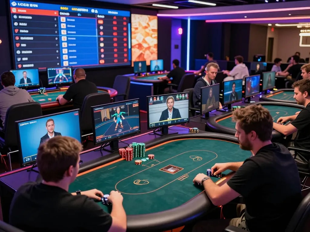 Players engaging in an online poker tournament on 7-hd, showcasing intense gameplay and strategy.