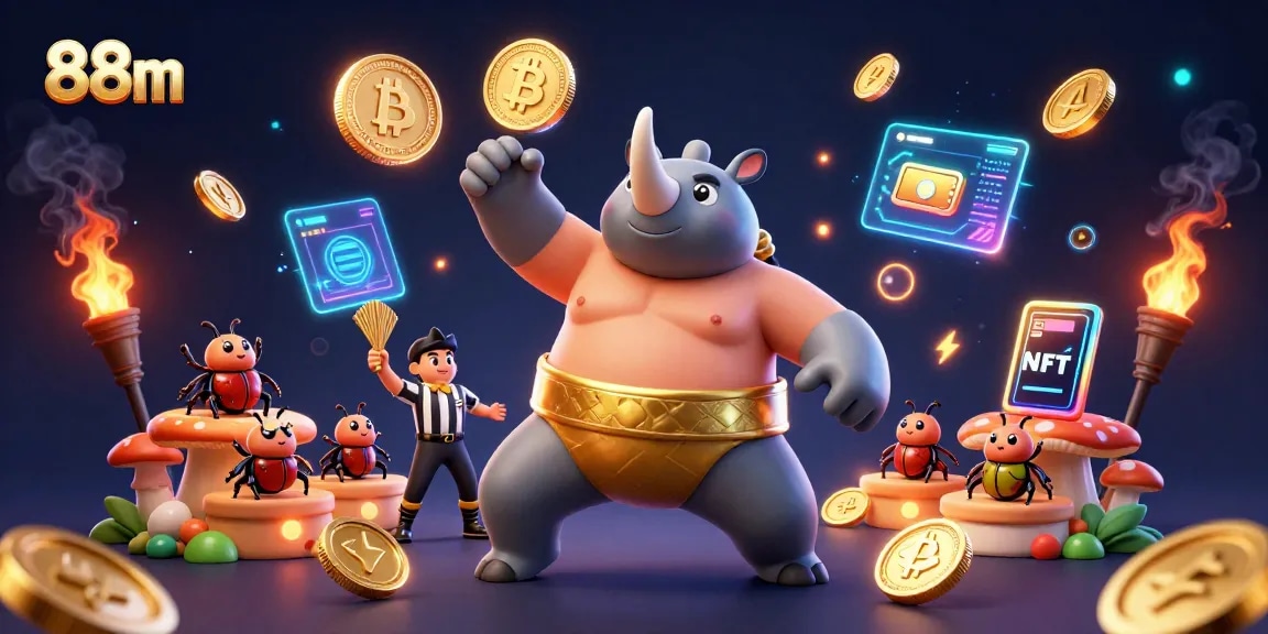 Experience thrilling wins at 88m with a dynamic casino-themed 3D illustration featuring vivid elements.
