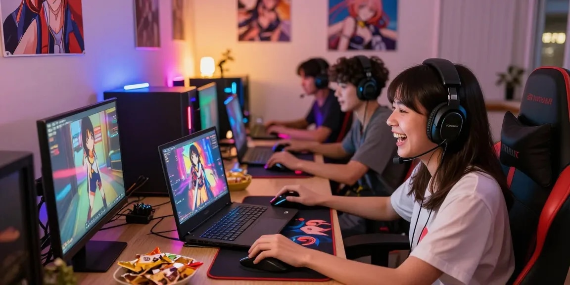 Engaging players enjoying hentai games in a vibrant gaming room.
