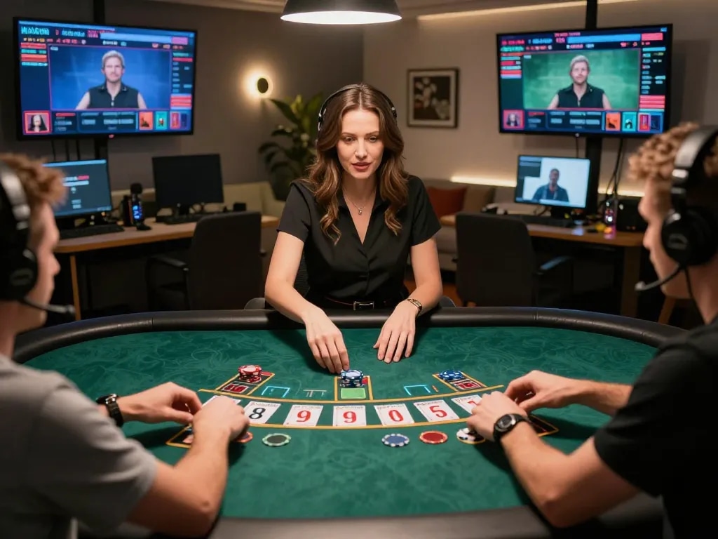 Players enjoy a live dealer blackjack game at cm88seo, showcasing strategic betting action and a classy atmosphere