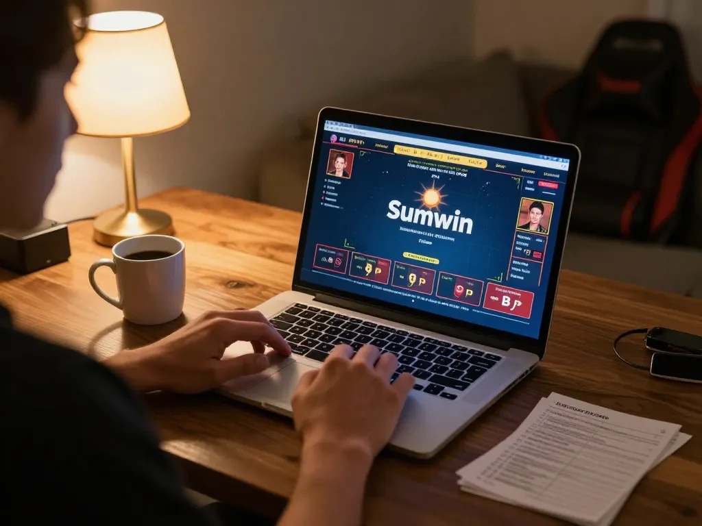 Player engaging in live dealer game on sunwin platform, cozy home atmosphere with gaming notes visible