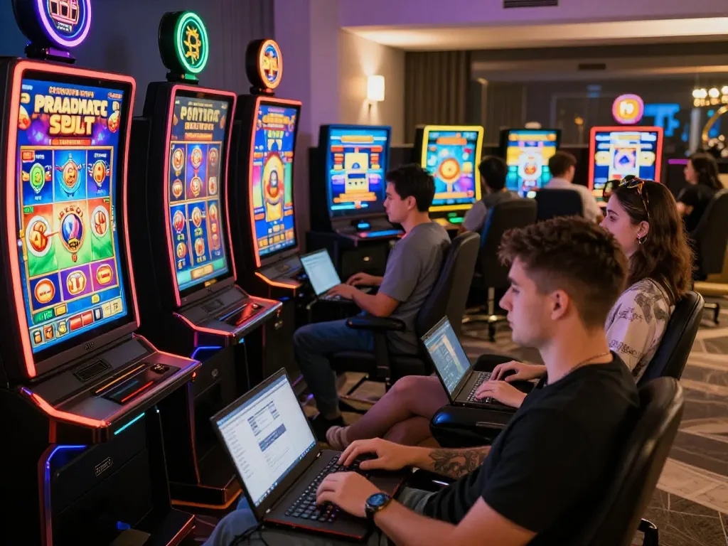 Engaging players experiencing Pragmatic Slots in a lively online gaming environment with vibrant screens.