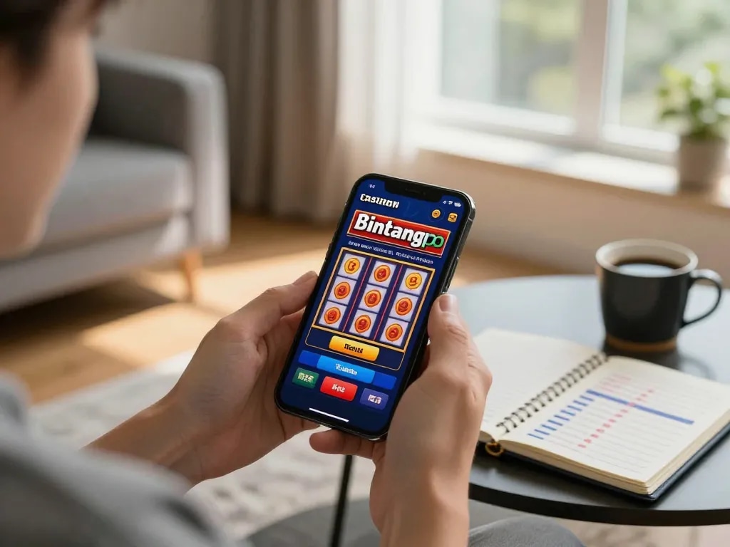 Pengguna Bintangmpo menikmati game mobile dengan aplikasi slot di suasana rumah yang nyaman