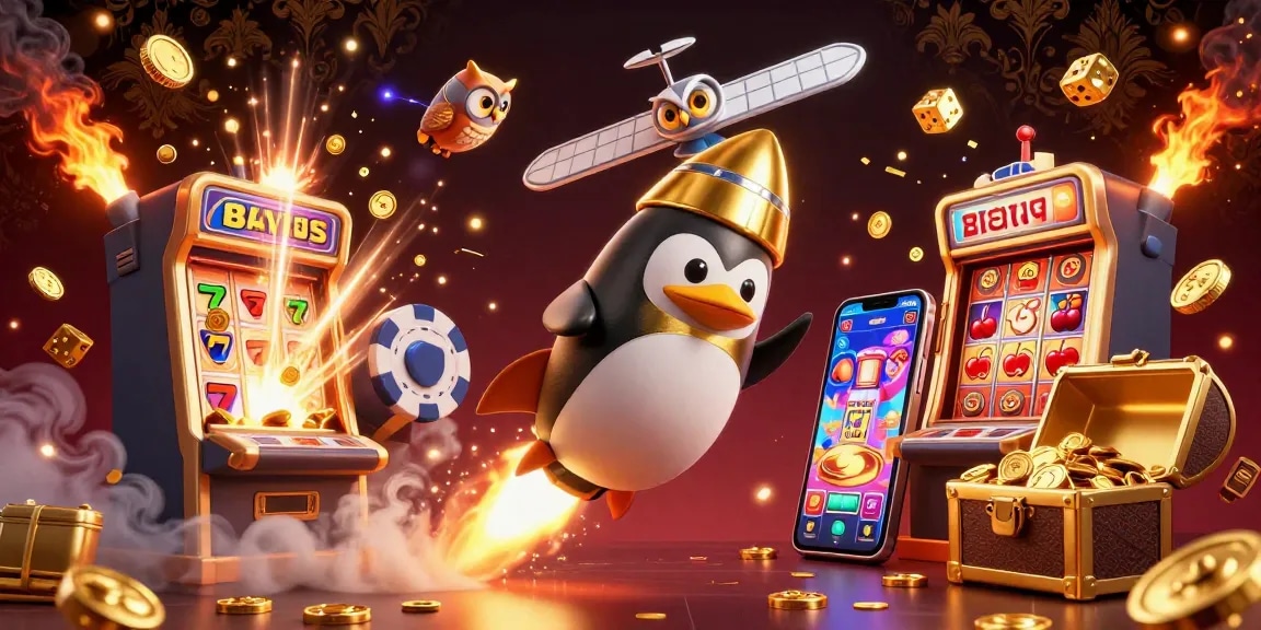 Engage in thrilling casino action with SKY88, where a golden penguin leads the adventure!