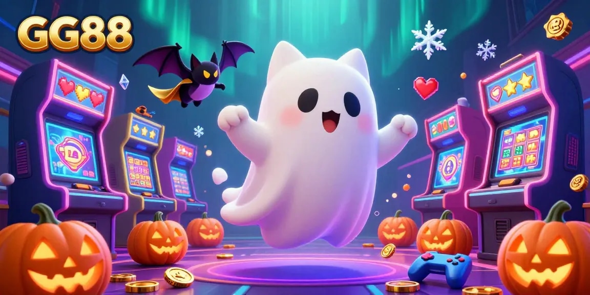 Engage with GG88's vibrant casino experience as a ghost cat and bat companion breeze through dynamic gaming scenarios.