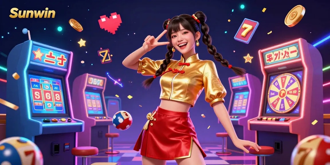 Engage with Sunwin's vibrant casino scene filled with exciting slot games and energetic characters.