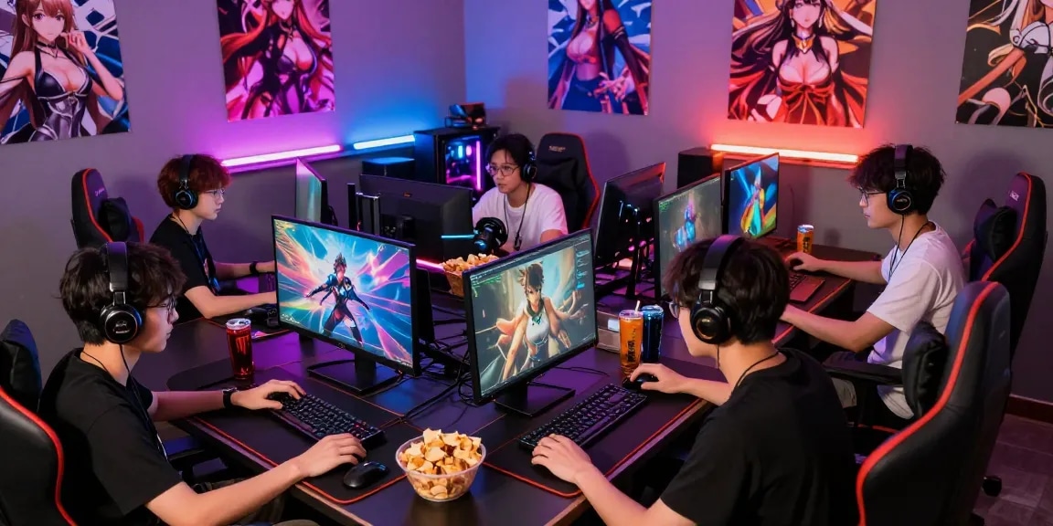Engaged players enjoying multiplayer hentai games in a vibrant gaming setup.