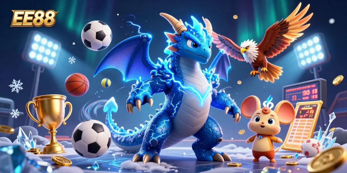 Engage in exciting gameplay at EE88, featuring a dynamic 3D dragon and sports elements.