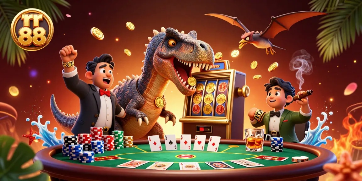 Experience rr 88 with a thrilling 3D casino scene featuring fun characters and vibrant gaming elements.