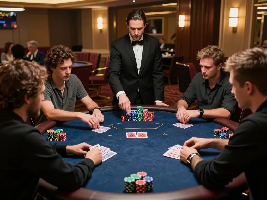 Players engaging at a poker table in MB66 casino, showcasing strategy and excitement during a hand