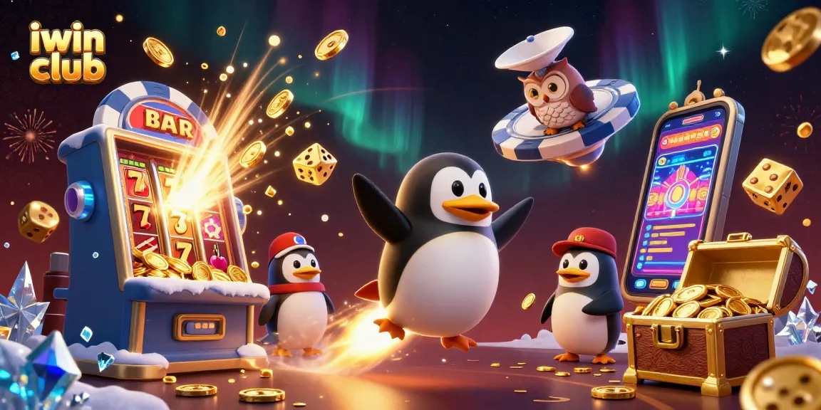 Experience thrilling gameplay at iwin club with vibrant illustrations of slot machines and jackpots.