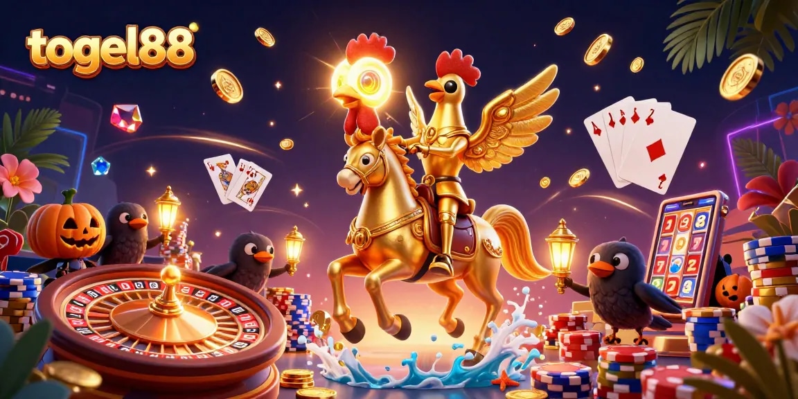 Engage with togel88's vibrant midnight casino scene filled with golden winnings and dynamic gaming elements.