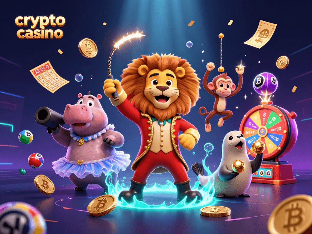 Experience vibrant gameplay action at a crypto casino with colorful lottery and blockchain elements.