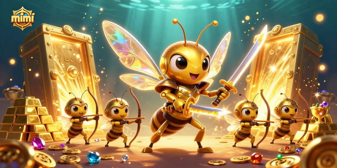 Experience excitement with mimi, featuring a golden hornet in action amidst treasure!