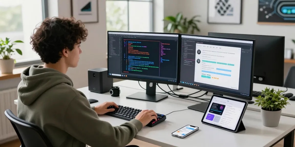 Developer working on crush on ai chatbot algorithms in a modern workspace