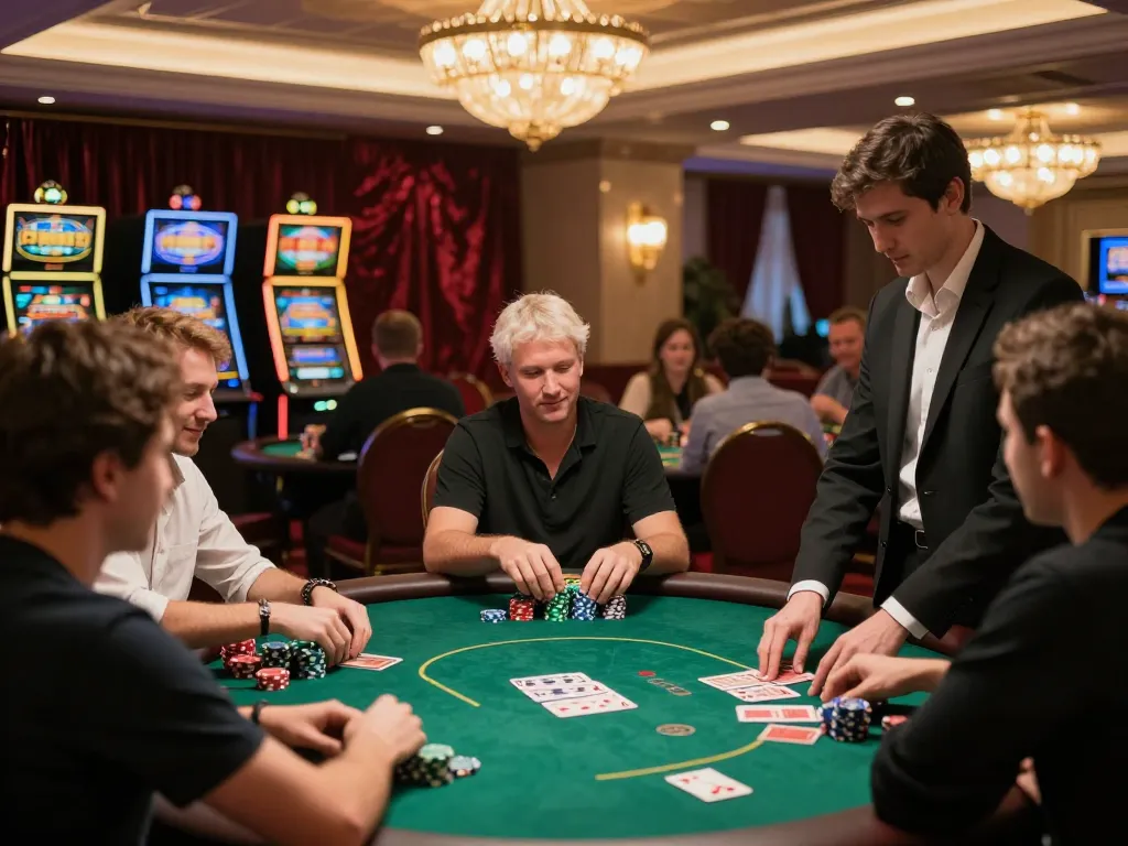 Players engaged in a strategic VK88 poker game at a luxurious casino table