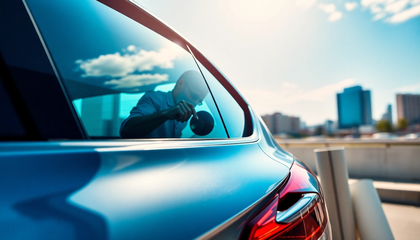 Installing window tint Chattanooga to enhance vehicle aesthetics and protection.