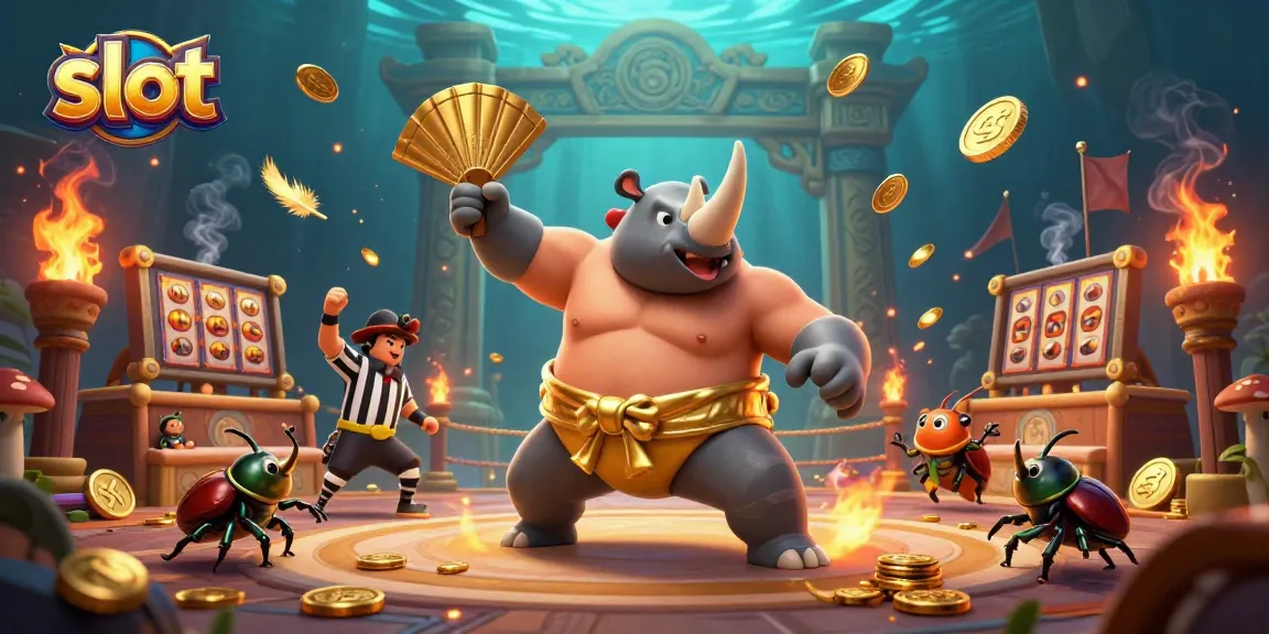 Experience thrilling slot action with a powerful beetle champion and dynamic game elements.
