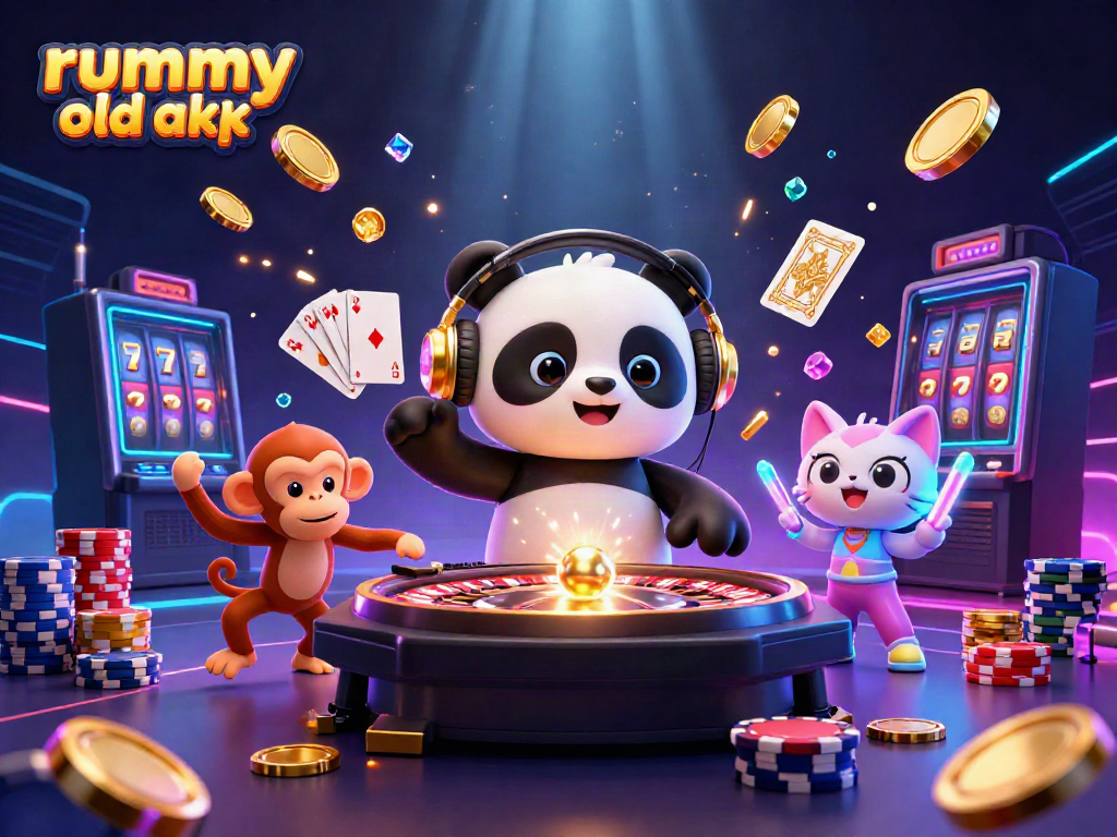 Experience thrilling gameplay with the rummy old apk in a vibrant casino-themed illustration.