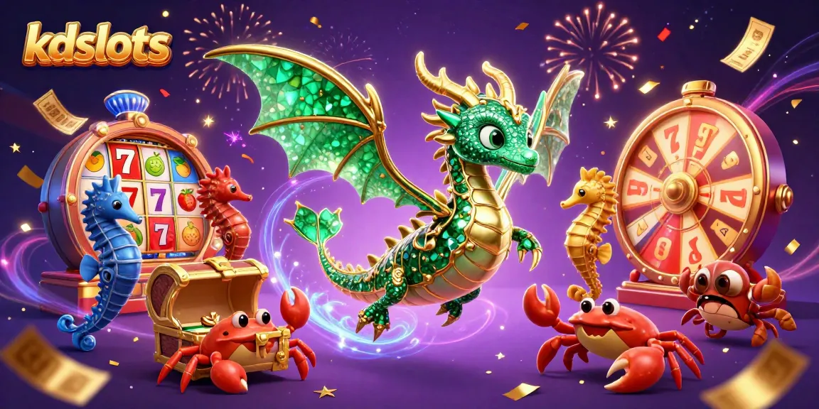 Experience kdslots with vibrant slot reels, lucky 7s, and a dynamic treasure chest scene