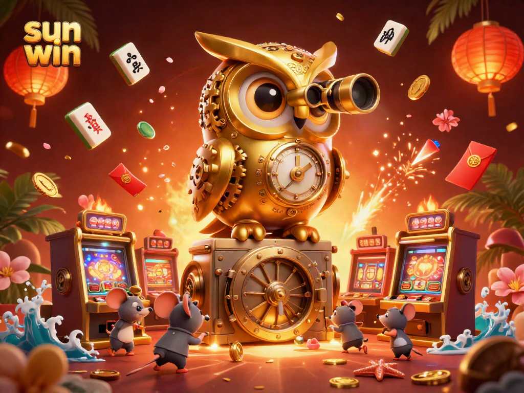 Engage with thrilling gameplay at sun win, featuring a dynamic 3D casino illustration with vibrant elements.